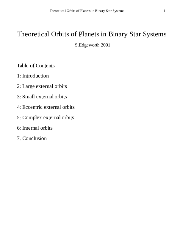 (PDF) Theoretical Orbits of Planets in Binary Star Systems