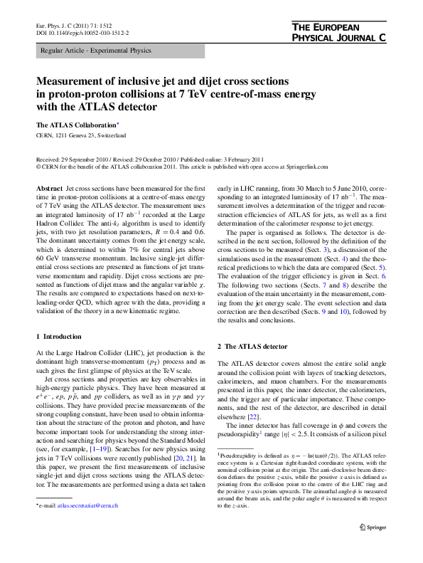 (PDF) Measurement of inclusive jet and dijet cross sections in proton ...