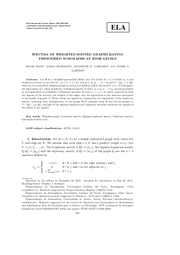(PDF) Spectra of weighted rooted graphs having prescribed subgraphs at ...