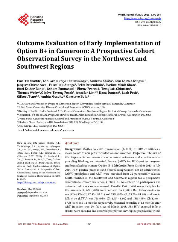 (PDF) Outcome Evaluation of Early Implementation of Option B+ in ...