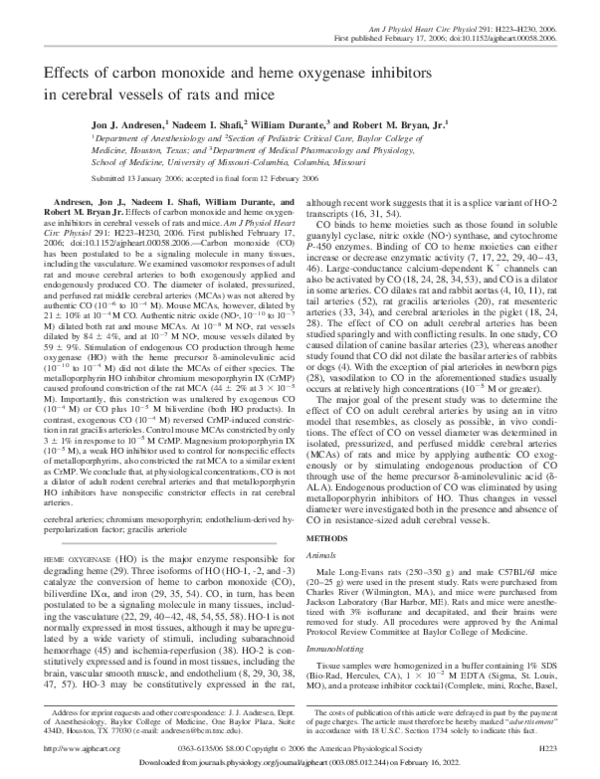 (PDF) Effects of carbon monoxide and heme oxygenase inhibitors in ...