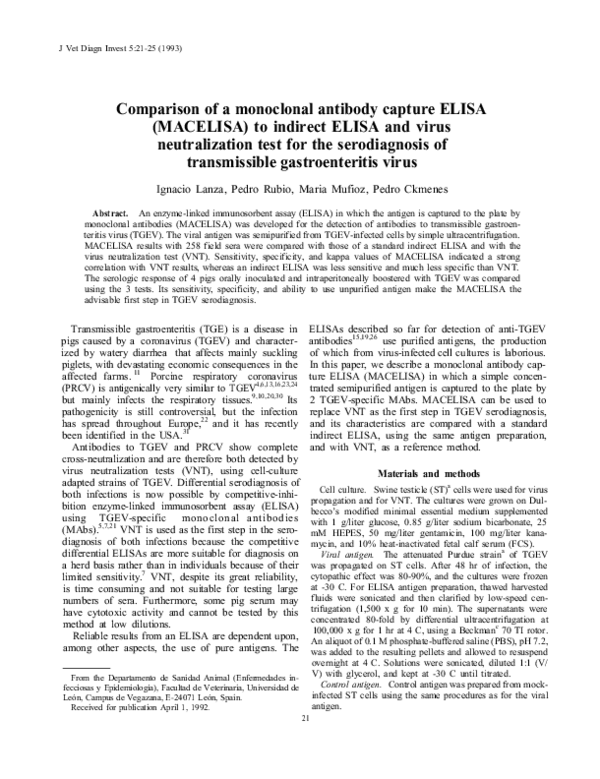 (PDF) Comparison of a Monoclonal Antibody Capture ELISA (MACELISA) to ...