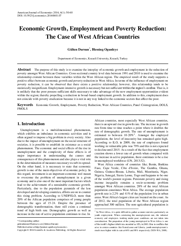 (PDF) Economic Growth Employment and Poverty Reduction The case of West ...