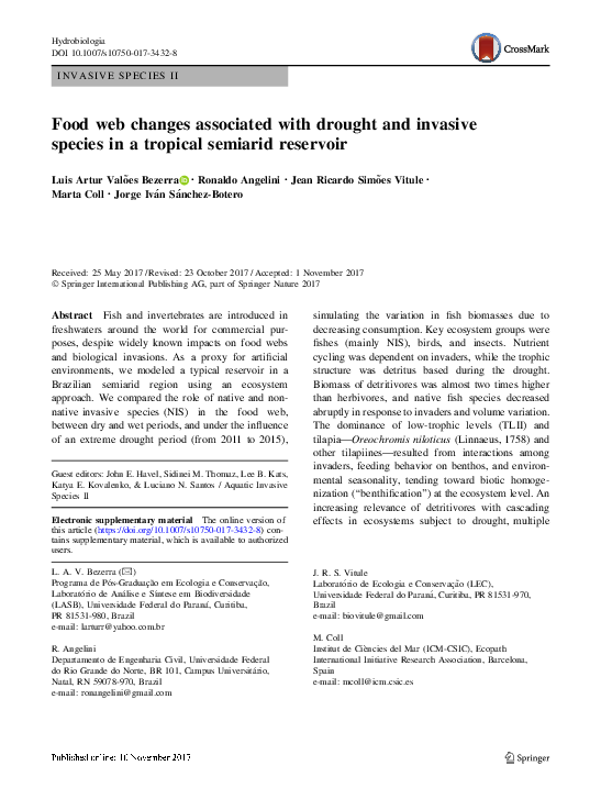(PDF) Food web changes associated with drought and invasive species in ...