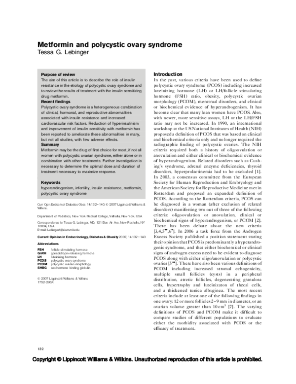 (PDF) Metformin and polycystic ovary syndrome