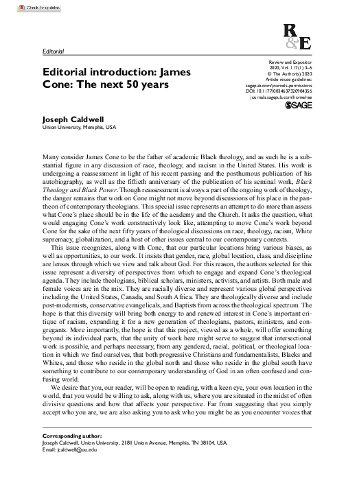 (PDF) Editorial introduction: James Cone: The next 50 years