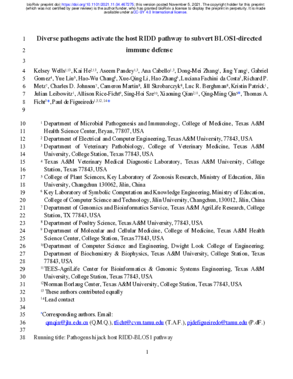 (PDF) Diverse pathogens activate the host RIDD pathway to subvert BLOS1 ...