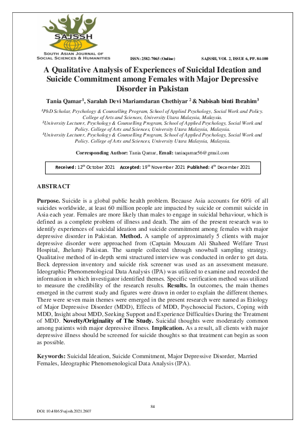 (PDF) A Qualitative Analysis of Experiences of Suicidal Ideation and ...
