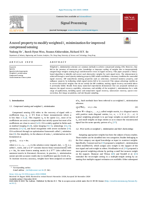 (PDF) A novel property to modify weighted 𝑙 1 minimization for improved ...