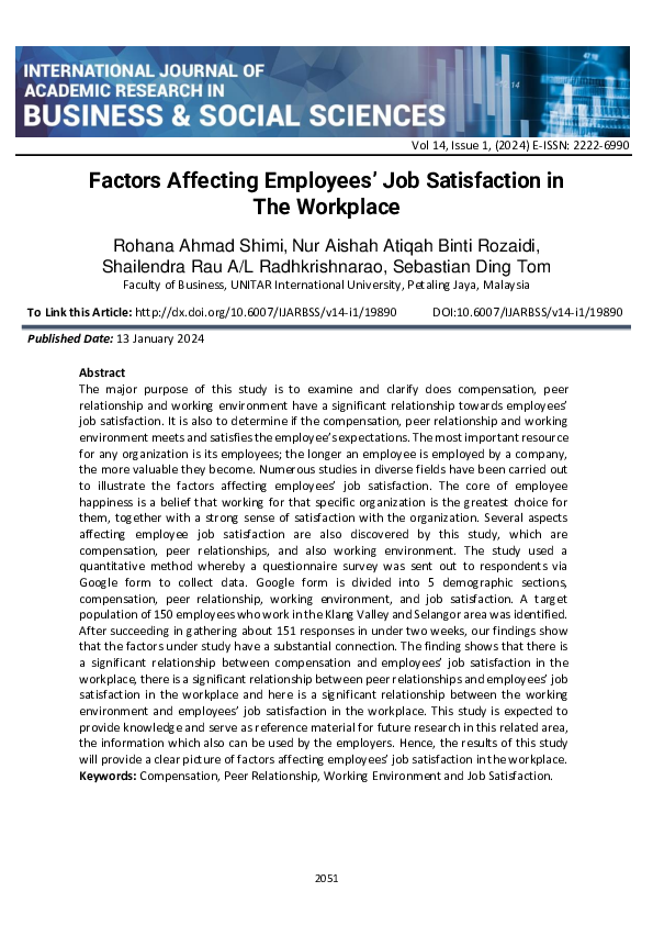 (PDF) Factors Affecting Employees’ Job Satisfaction in The Workplace