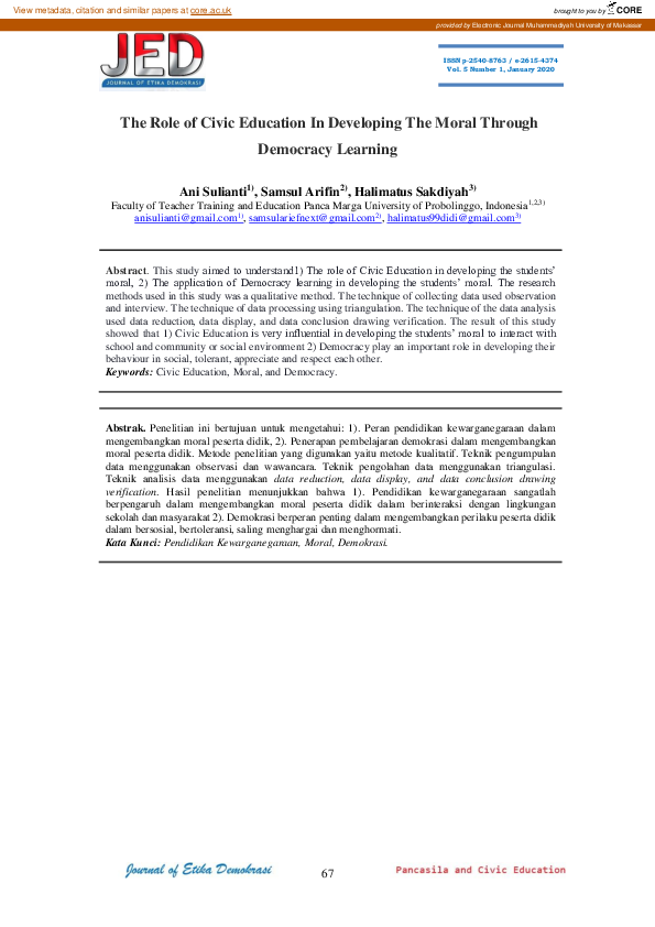 (PDF) The Role of Civic Education In Developing The Moral Through ...