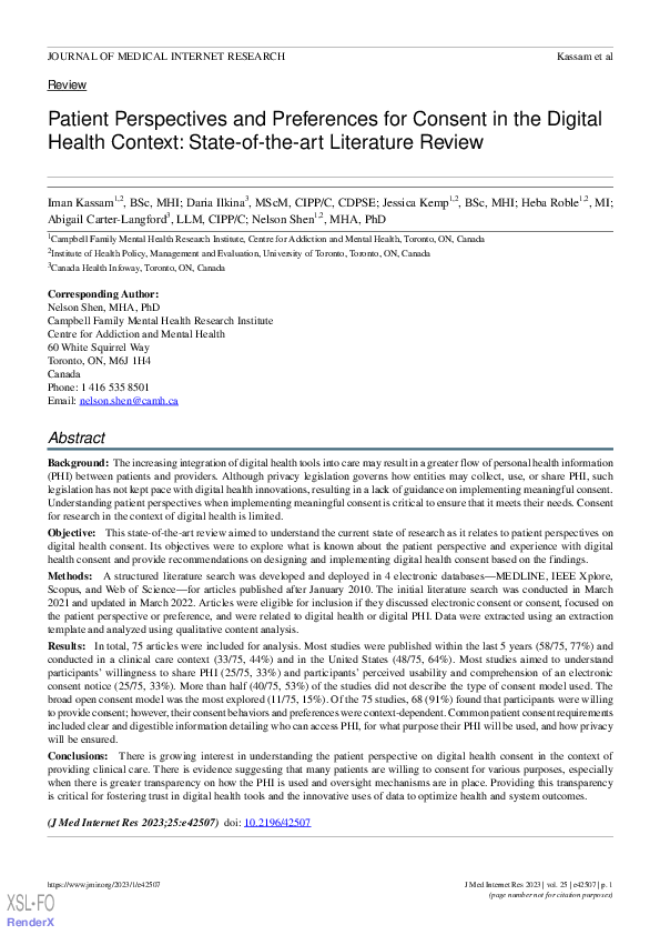 (PDF) Patient Perspectives and Preferences for Consent in the Digital ...