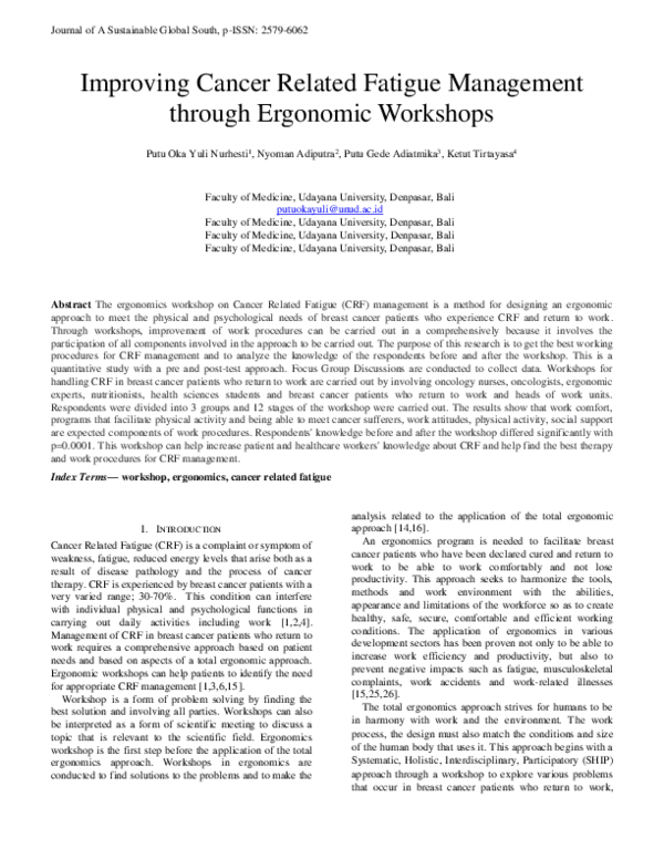 (PDF) Improving Cancer Related Fatigue Management through Ergonomic ...