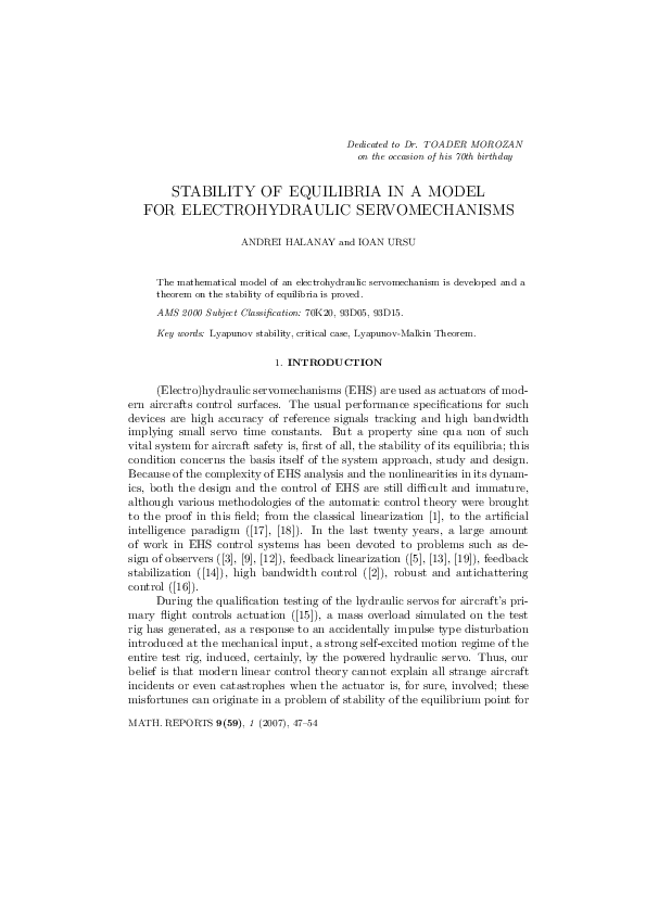 (PDF) Stability of equilibria in a model for electrohydraulic ...