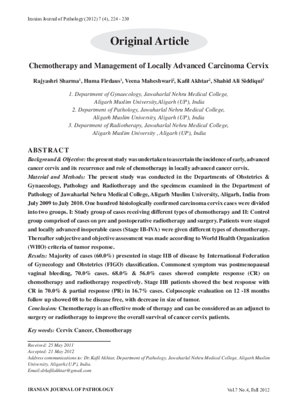 (PDF) Chemotherapy and Management of Locally Advanced Carcinoma Cervix