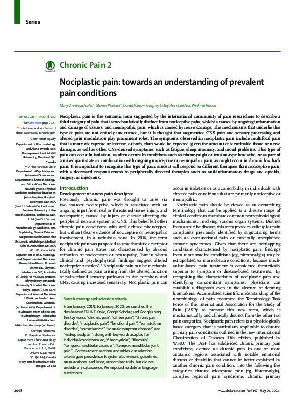 (PDF) Nociplastic pain: towards an understanding of prevalent pain ...