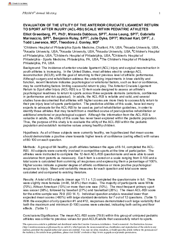 (PDF) Evaluation of the Utility of the Anterior Cruciate Ligament ...