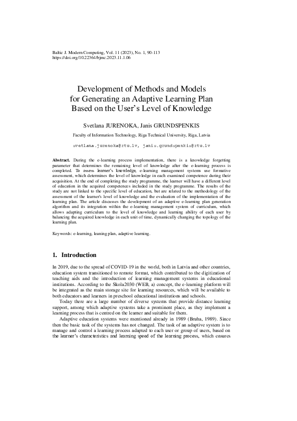 (PDF) Development of Methods and Models for Generating an Adaptive ...