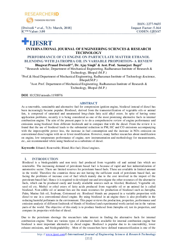 (PDF) Performance of CI Engine on Particulate Matter Palm Biodiesel Is ...