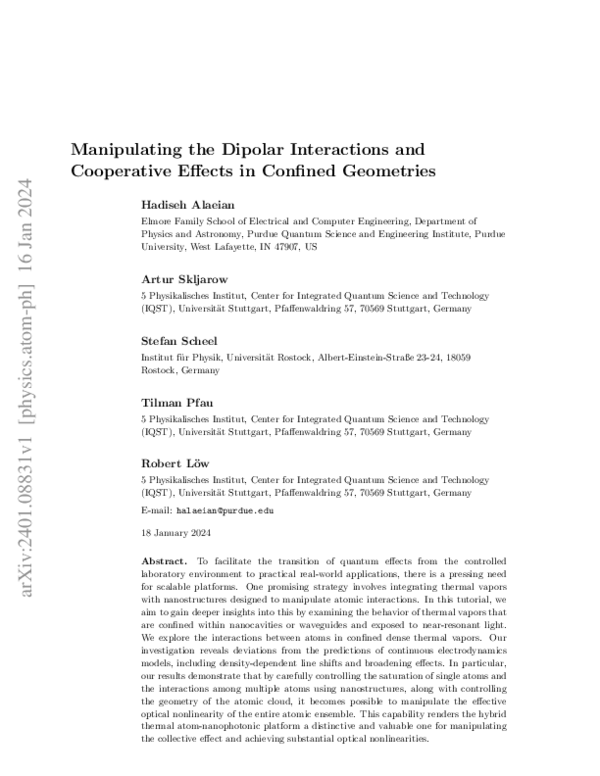 (PDF) Manipulating the Dipolar Interactions and Cooperative Effects in ...