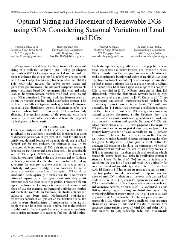 (PDF) Optimal Sizing and Placement of Renewable DGs using GOA ...