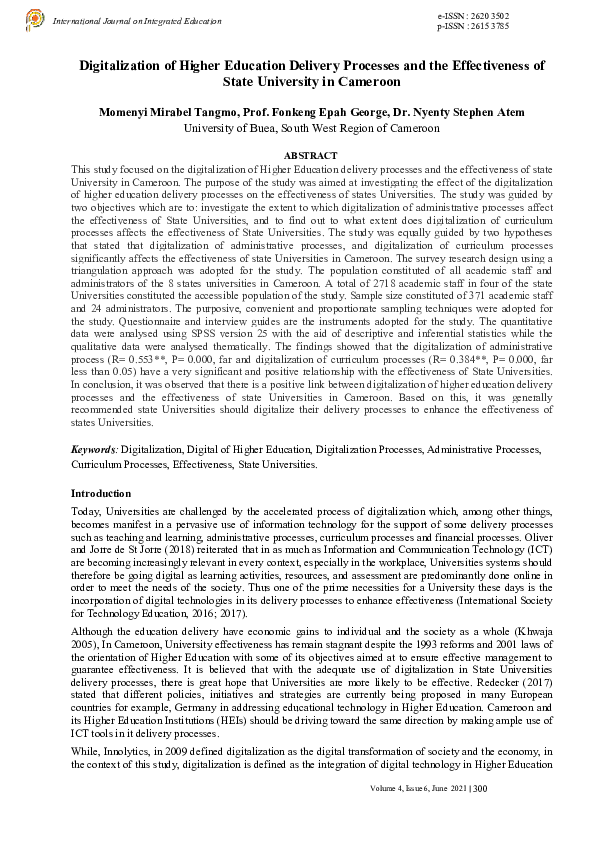 (PDF) Digitalization of Higher Education Delivery Processes and the ...