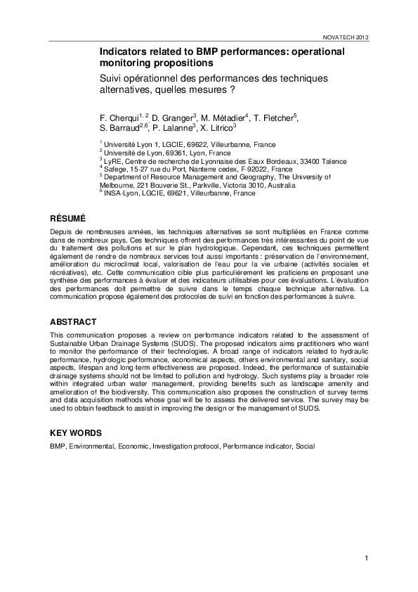 (PDF) Indicators related to BMP performances: operational monitoring ...