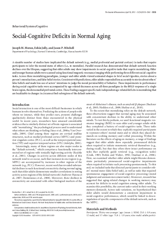 (PDF) Social-Cognitive Deficits in Normal Aging
