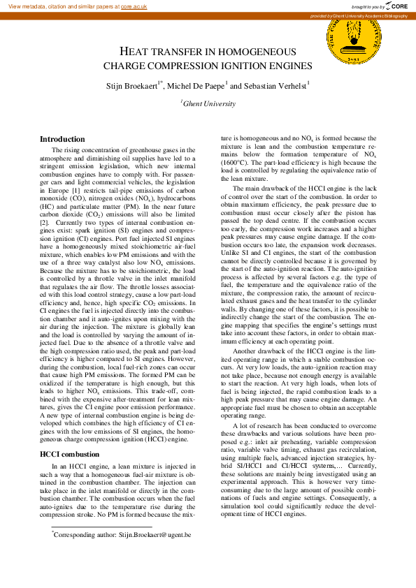 (PDF) Heat transfer in homogeneous charge compression ignition engines