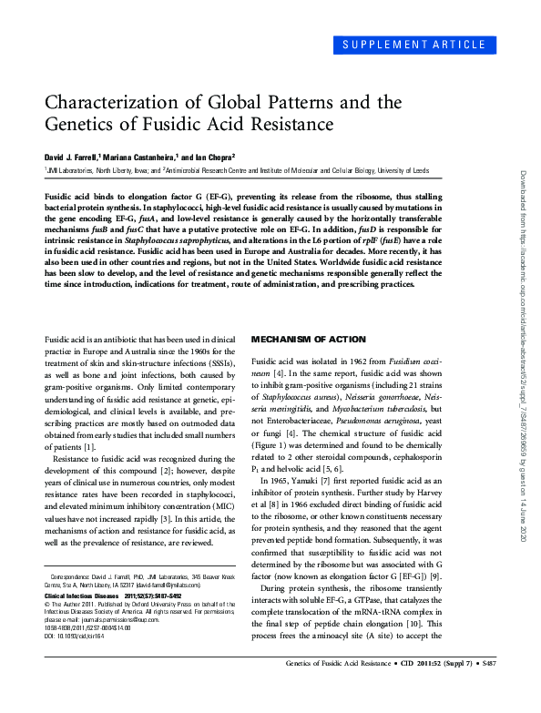 (PDF) Characterization of Global Patterns and the Genetics of Fusidic ...