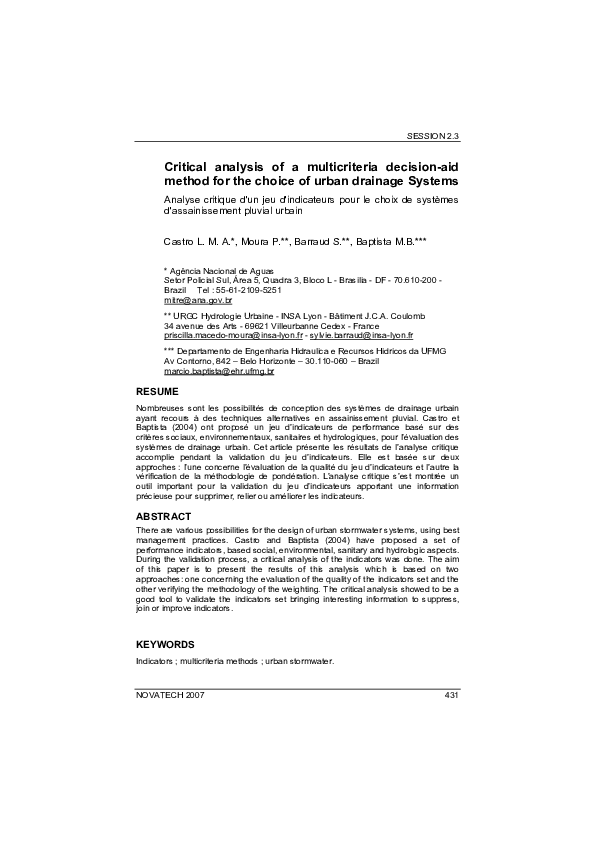 (PDF) Critical Analysis of a Multicriteria Decision-Aid Method for the ...