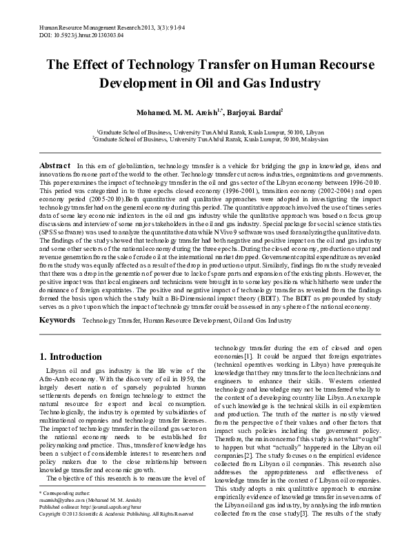(PDF) Human Resource M anagement The Effect of Technology Transfer on ...