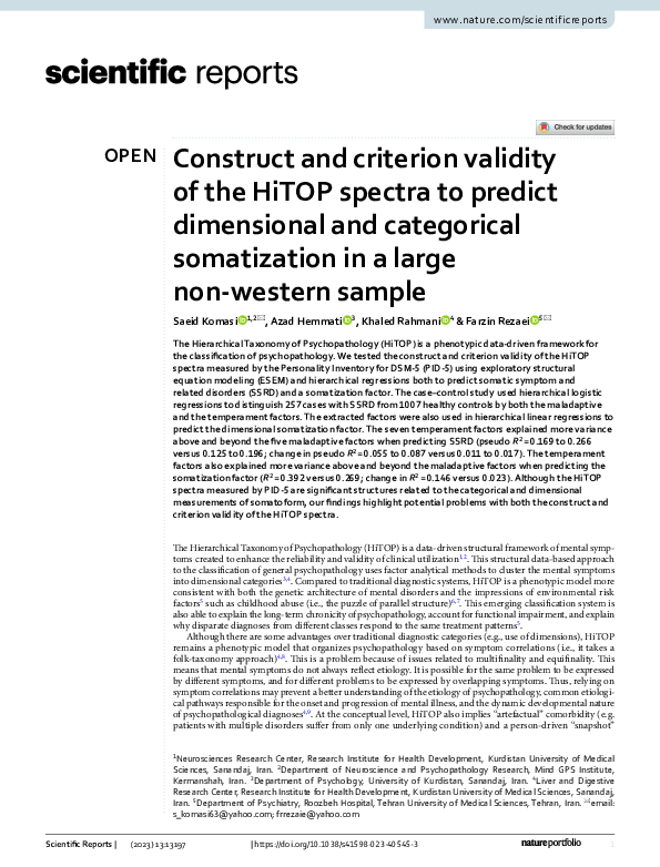 (PDF) Construct and criterion validity of the HiTOP spectra to predict ...