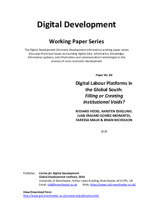 (PDF) Digital Labour Platforms in the Global South: Filling or Creating ...