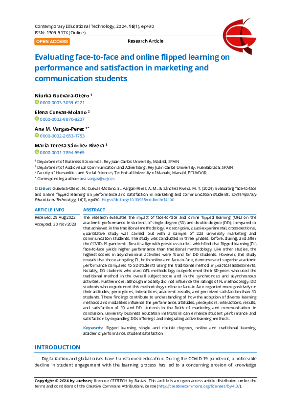 (PDF) Evaluating face-to-face and online flipped learning on ...