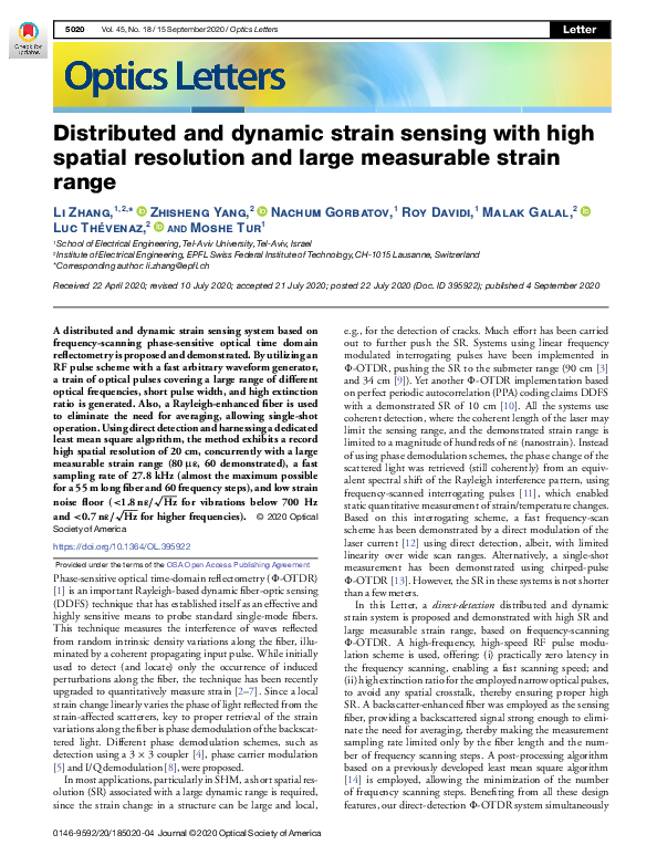 (PDF) Distributed and dynamic strain sensing with high spatial ...