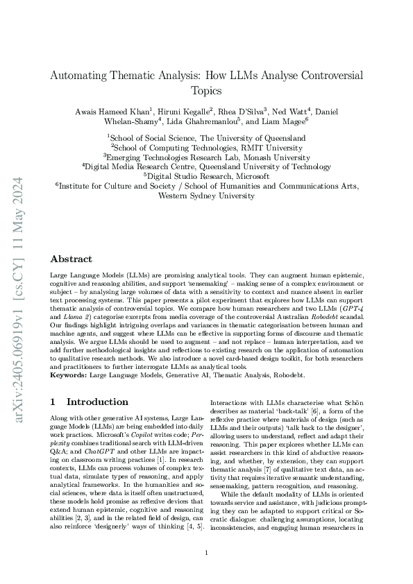 (PDF) Automating Thematic Analysis: How LLMs Analyse Controversial Topics