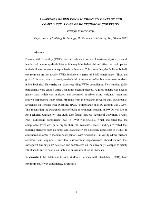 (PDF) AWARENESS OF BUILT ENVIRONMENT STUDENTS ON PWD COMPLIANCE: A CASE ...