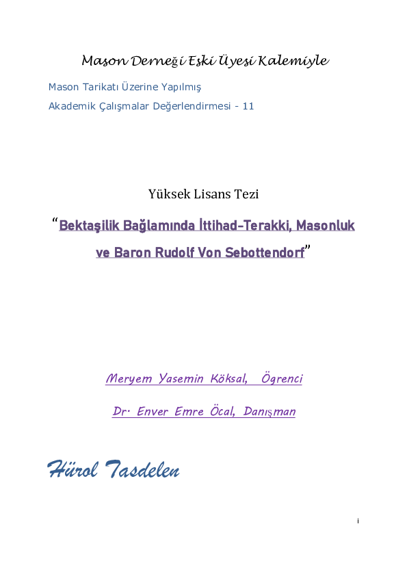 (PDF) Melek Yasemin Köksal, Bektaşilik Bağlamında İttihad-Terakki ...