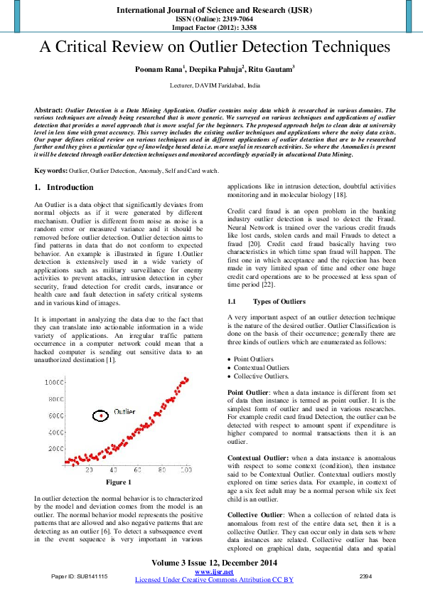 (PDF) A Critical Review on Outlier Detection Techniques
