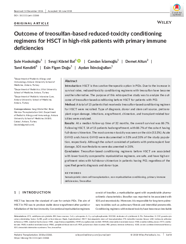 (PDF) Outcome of treosulfan-based reduced-toxicity conditioning ...