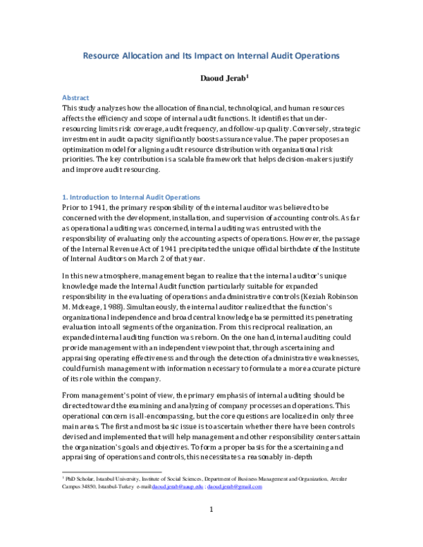 (PDF) Resource Allocation and Its Impact on Internal Audit Operations