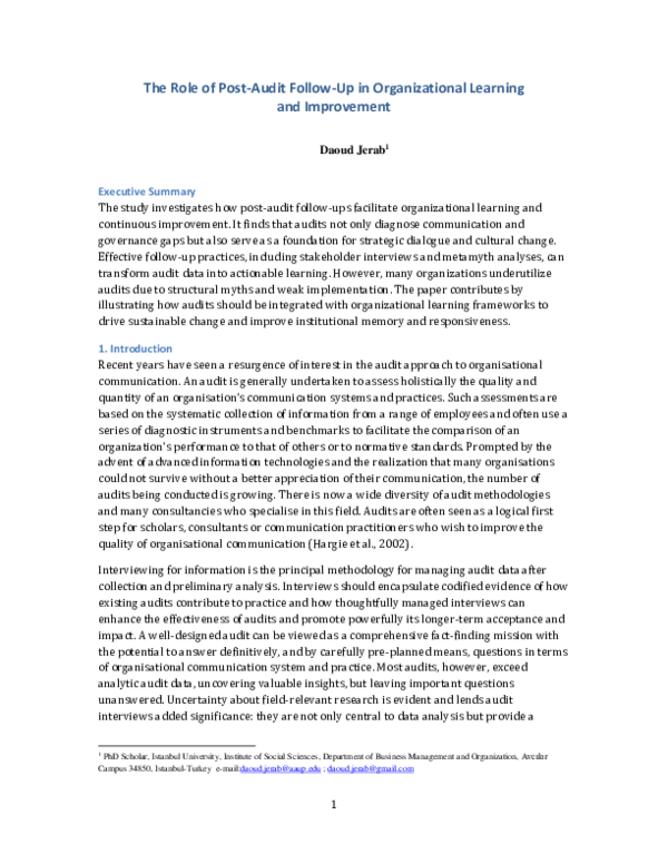 (PDF) The Role of Post-Audit Follow-Up in Organizational Learning and ...
