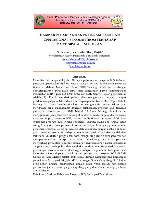 (PDF) Dampak Pelaksanaan Program Bantuan Operasional Sekolah (Bos ...