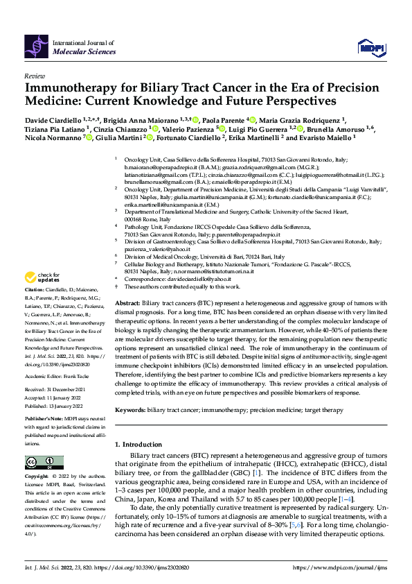 (PDF) Immunotherapy for Biliary Tract Cancer in the Era of Precision ...