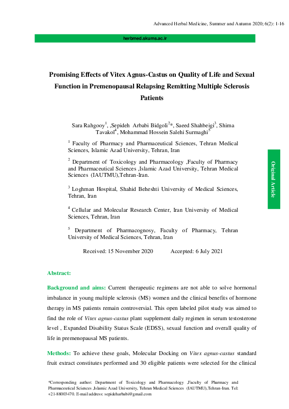 (PDF) Promising Effects of Vitex Agnus-Castus on Quality of Life and ...