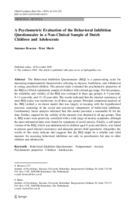 (PDF) A Psychometric Evaluation of the Behavioral Inhibition ...