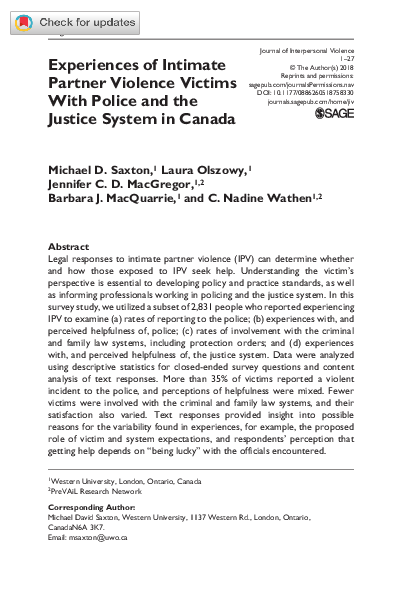 (PDF) Experiences of Intimate Partner Violence Victims With Police and ...