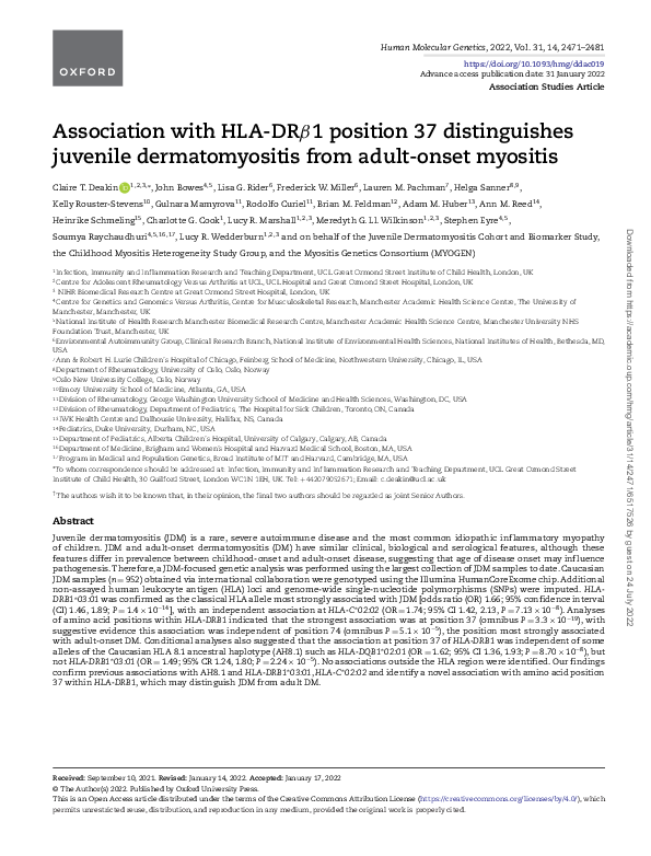 (PDF) Association with HLA-DRβ1 position 37 distinguishes juvenile ...