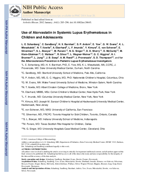 (PDF) Use of atorvastatin in systemic lupus erythematosus in children ...